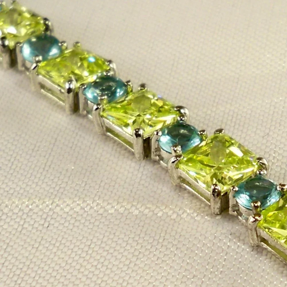 NEW Vintage R C by Adrienne Yellow, Aquamarine Cubic Zirconias Silver Bracelet